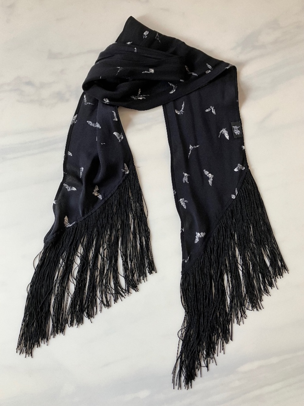 Rockins Extra Long Classic Skinny Fringed Scarf - Bats Goth